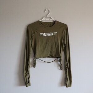 Gymshark Women's Green Sz XS/S Active Graphic Cropped Ribbon Tie Long Sleeve Top